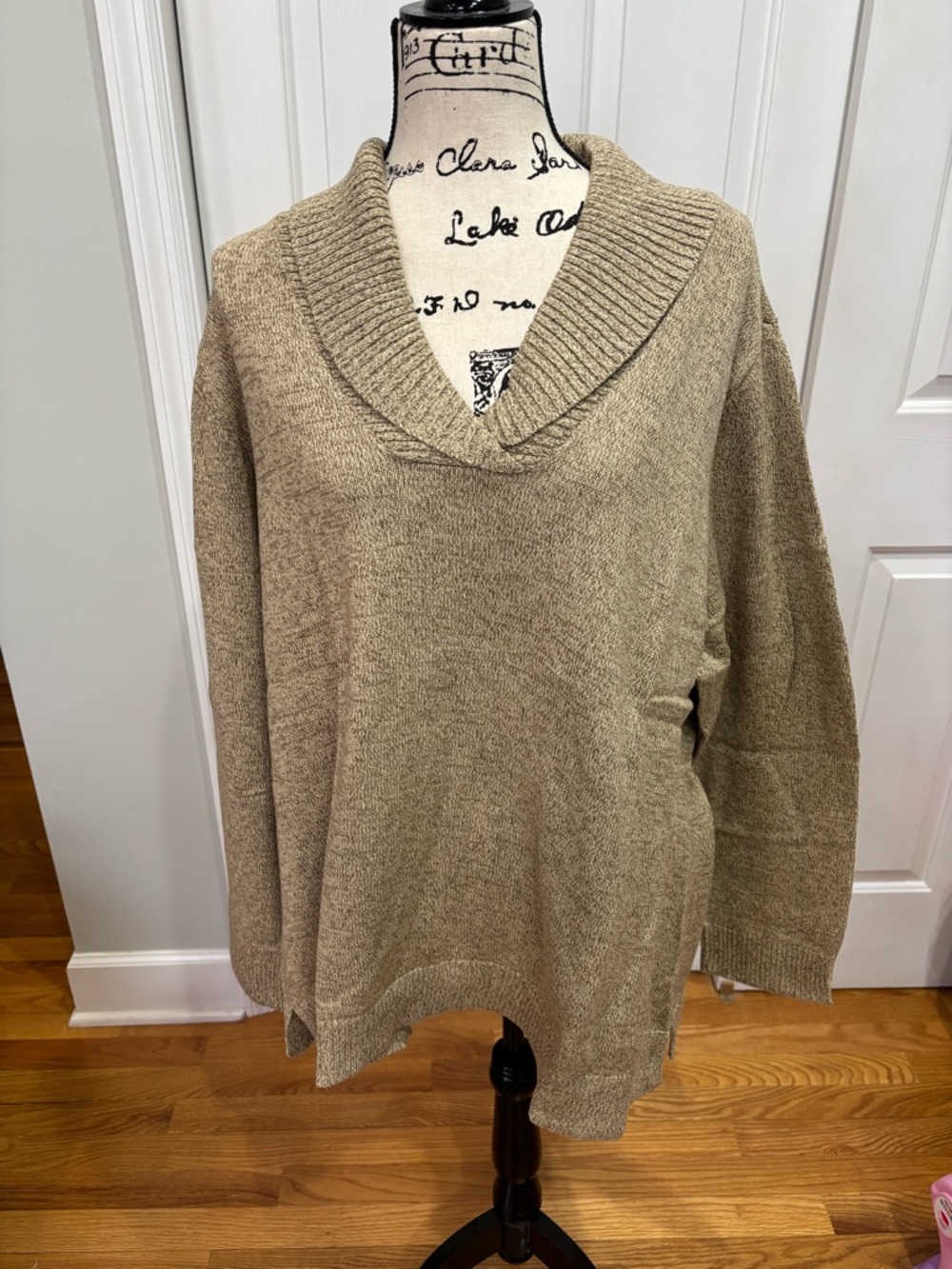 Karen Scott V-Neck Sweater 3X in Chestnut Marble NWT